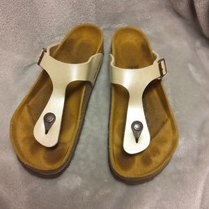 Womens Birkenstock Sandals Birko-Flor Gizeh Thong Graceful Pearl White 7 8 38